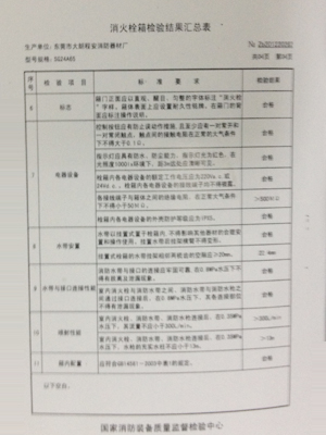 消火栓箱检验结果汇总表